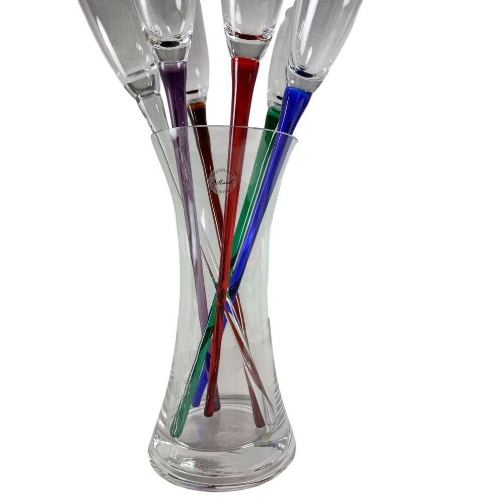 Artland Collection 6 Champagne Wine Flutes Glasses Hand Blown 6oz. Crystals NIB - Picture 4 of 11